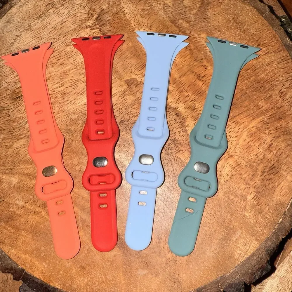 Set of 4 Watch Bands‎ Apple Compatible 42/44/45 Orange Red Light Blue Seafoam